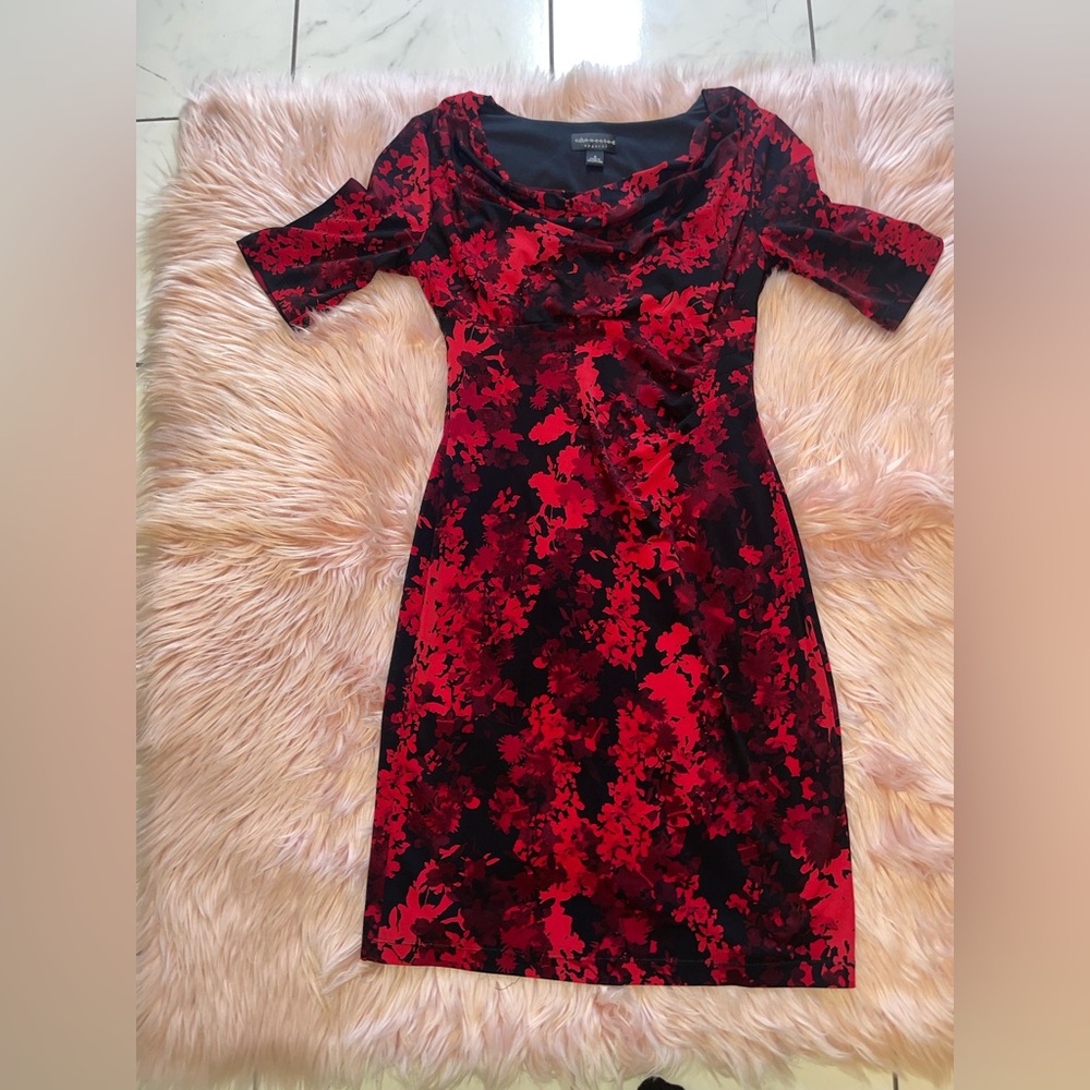 Elegant Red and Black Floral Dress